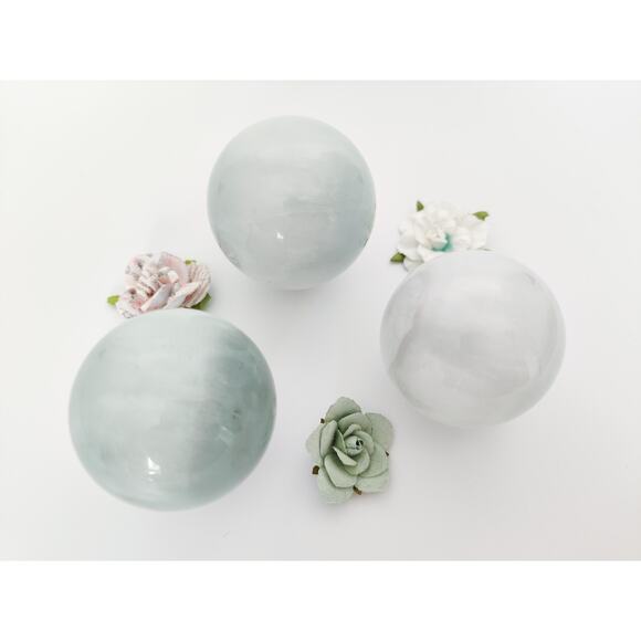 Blue with White Rabbit Hair Quartz Sphere - Picture 3 of 11